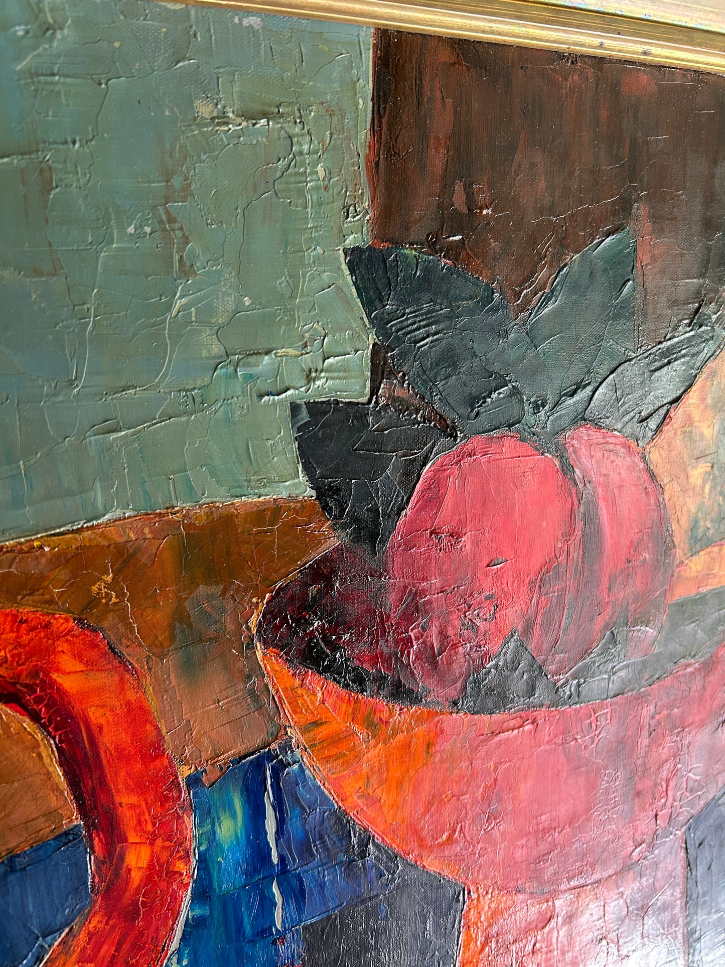 Tony Agostini Modernist Painting, Still Life With Pitcher, Vase and Fruit