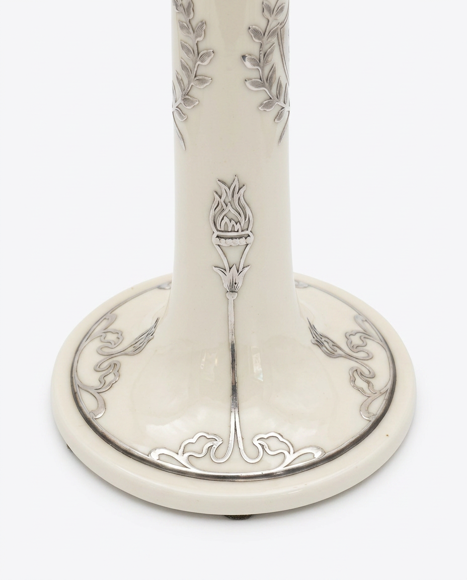 Pair of Vintage Lenox Belleek Porcelain Candlesticks with Sterling Silver Overlay