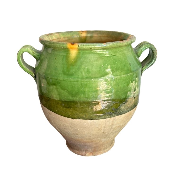 A 19th c. French Provincial Terra Cotta Green Glazed Confit Jar