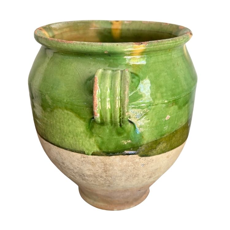 A 19th c. French Provincial Terra Cotta Green Glazed Confit Jar