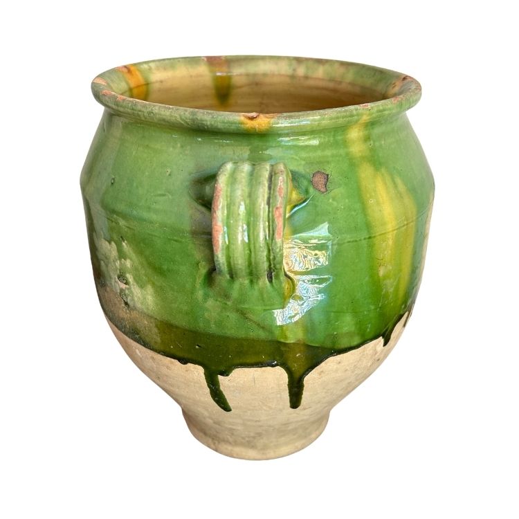 A 19th c. French Provincial Terra Cotta Green Glazed Confit Jar