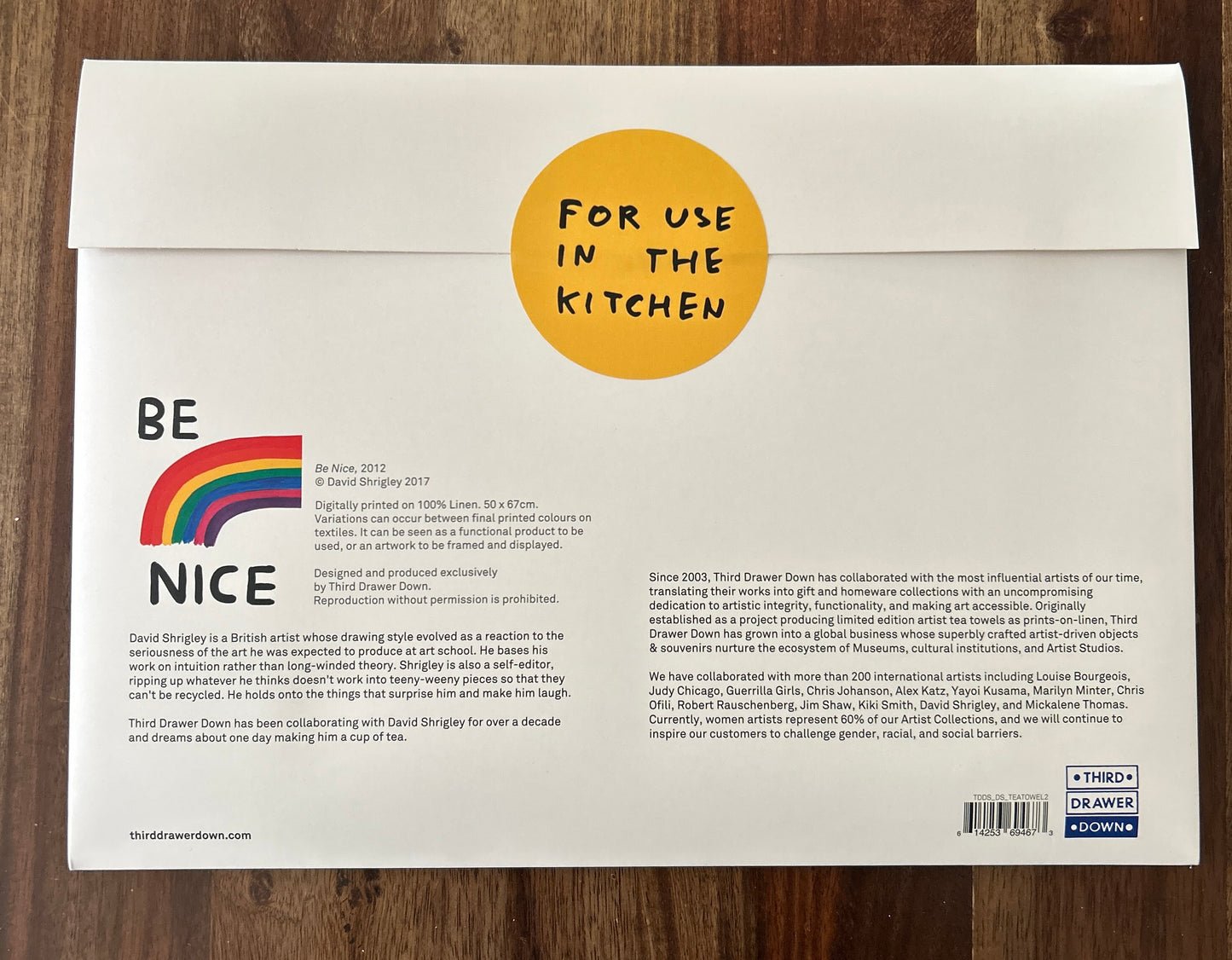 David Shrigley 'Be Nice' Tea Towel