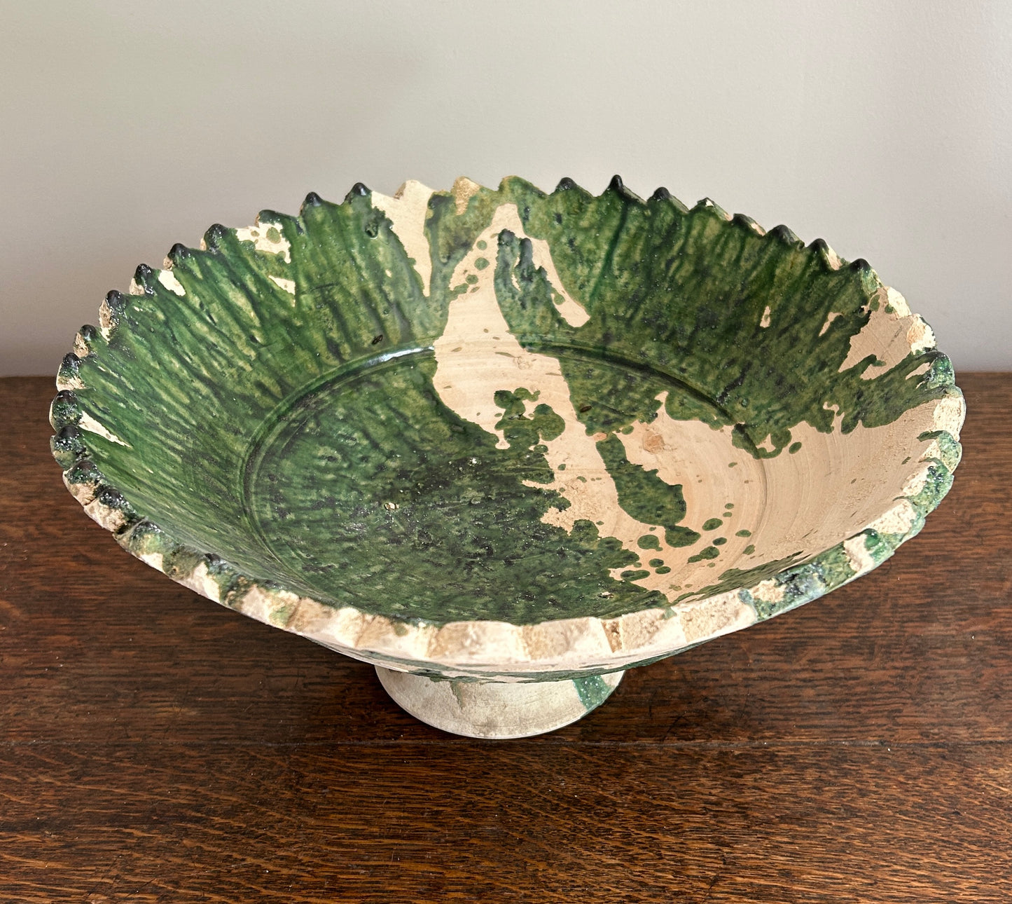 Moroccan Green Splatter Tamegroute Hand Crafted Pottery Compote