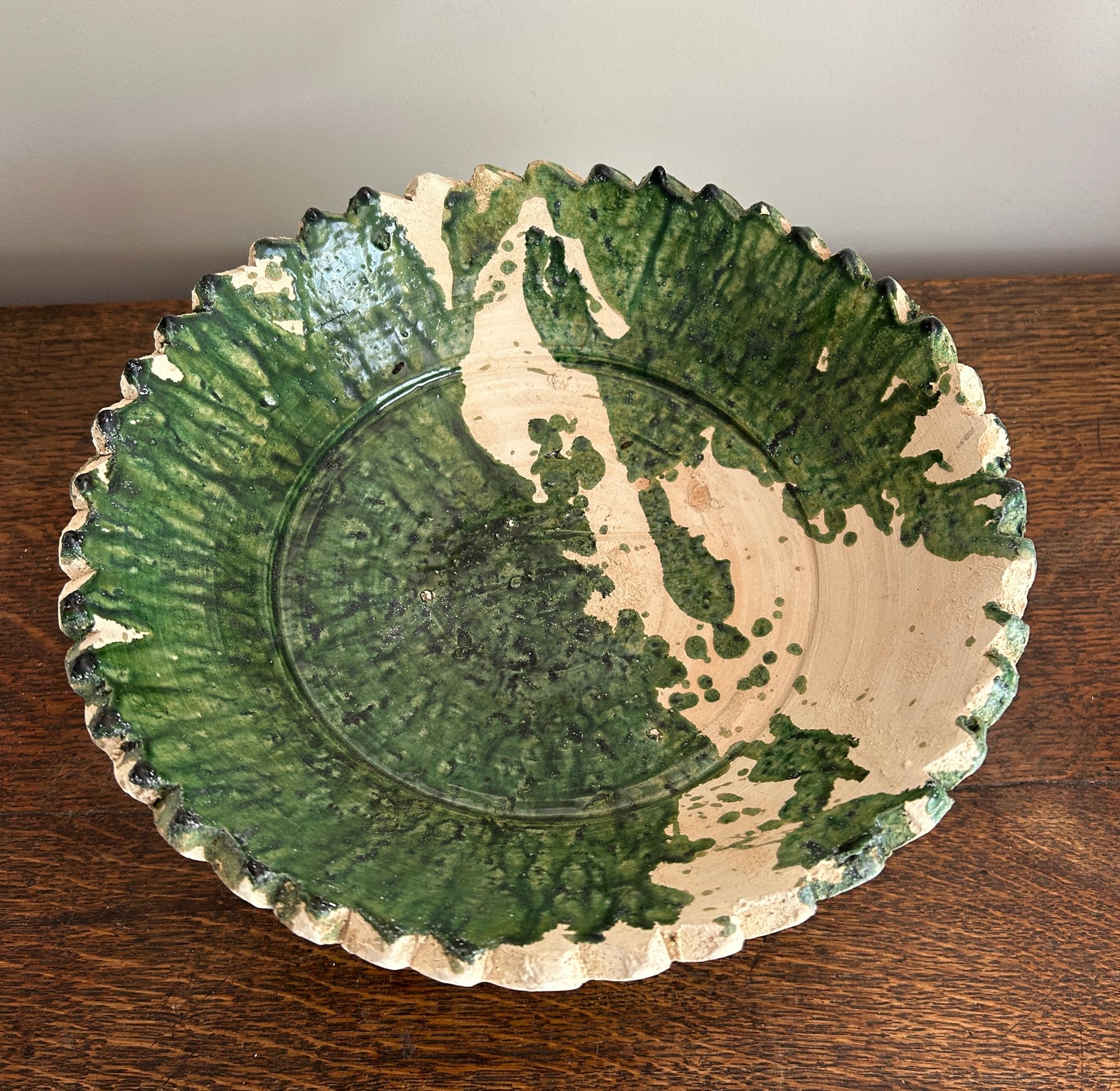 Moroccan Green Splatter Tamegroute Hand Crafted Pottery Compote