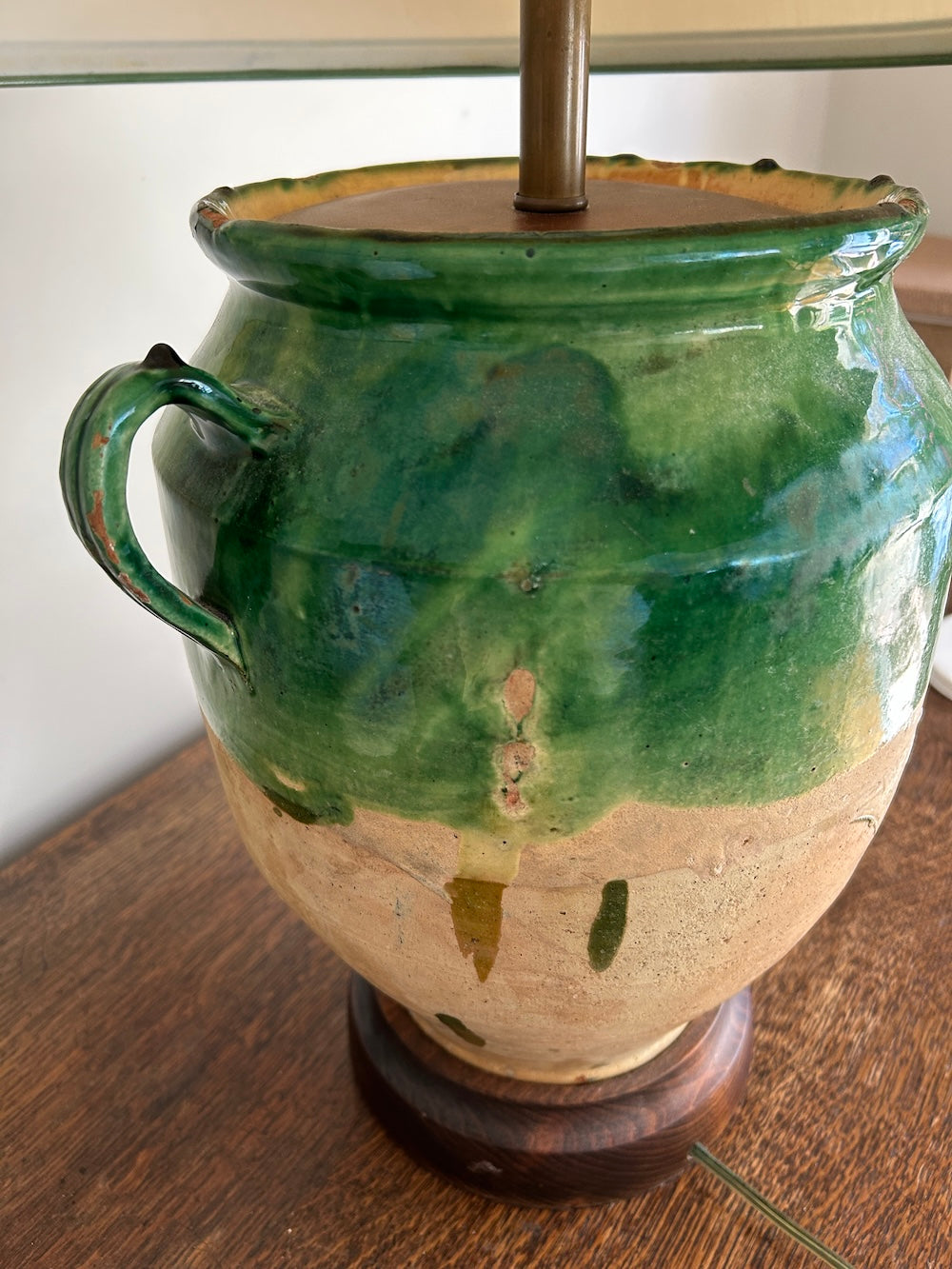 A 19th c. French Provincial Green Glazed Confit Jar, Converted to a Lamp