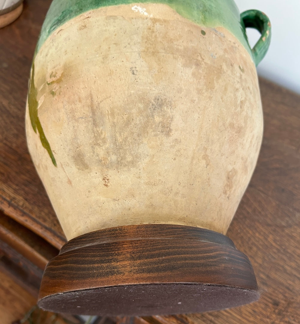 A 19th c. French Provincial Green Glazed Confit Jar, Converted to a Lamp
