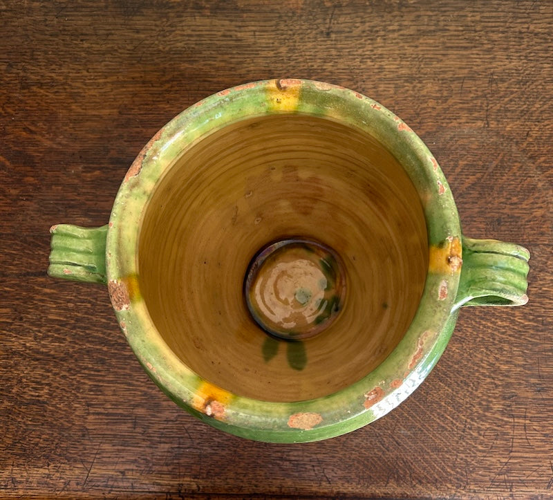 A 19th c. French Provincial Terra Cotta Green Glazed Confit Jar