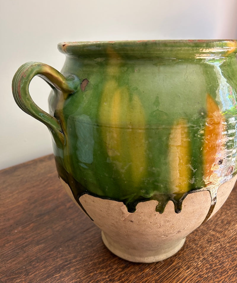 A 19th c. French Provincial Terra Cotta Green Glazed Confit Jar