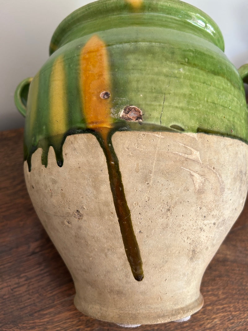A 19th c. French Provincial Terra Cotta Green Glazed Confit Jar