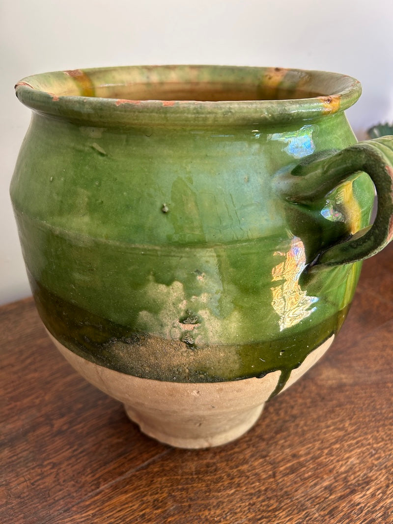 A 19th c. French Provincial Terra Cotta Green Glazed Confit Jar