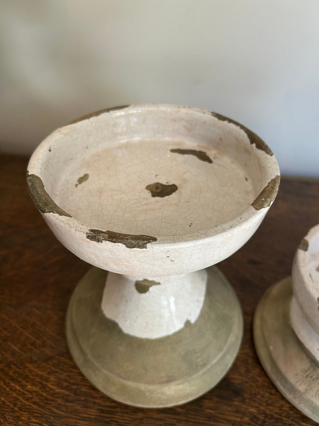 Two Rustic Crackle Glaze Pillar Candle Holders