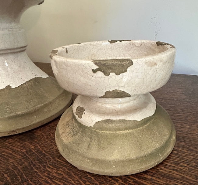 Two Rustic Crackle Glaze Pillar Candle Holders