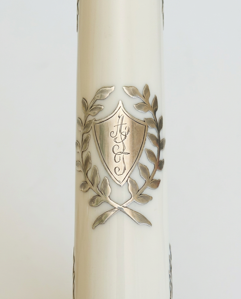 Pair of Vintage Lenox Belleek Porcelain Candlesticks with Sterling Silver Overlay