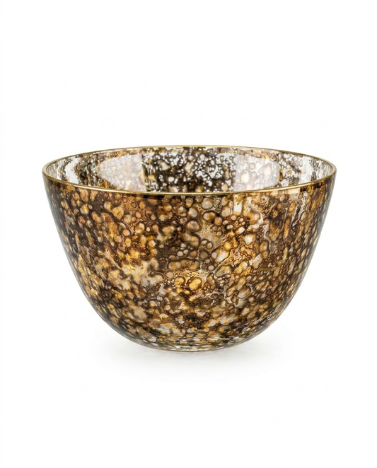 Vintage 1970s Smoke Glass Bowl | Gold Rim Decorative Bowl (9¾" Diameter)