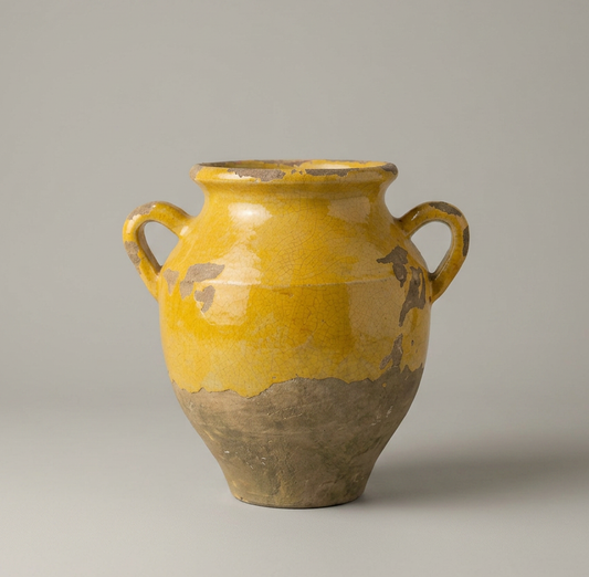 Vintage French Duck Confit Pot | Yellow Glazed Terracotta Vase (9")