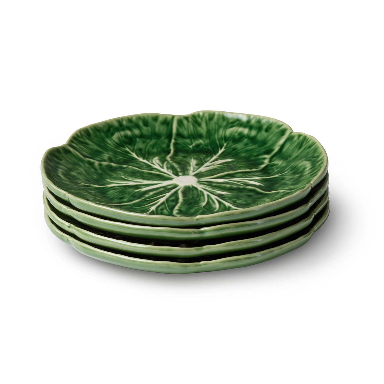 Set of 4 Majolica Style Cabbage Leaf Canape or Appetizer Plates