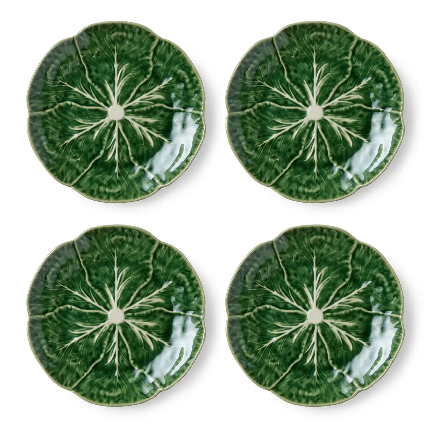Set of 4 Majolica Style Cabbage Leaf Canape or Appetizer Plates