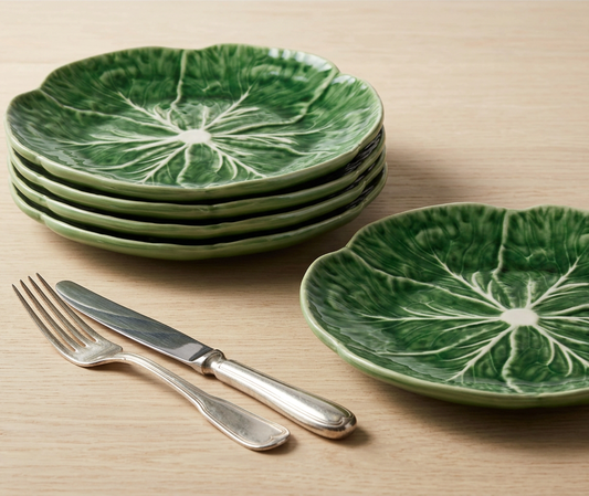 Set of 4 Majolica Style Cabbage Leaf Canape or Appetizer Plates