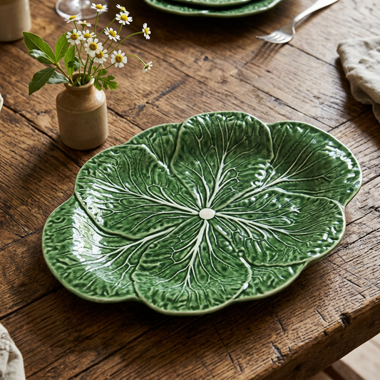 Majolica Style Cabbage Form Oval Serving Platter