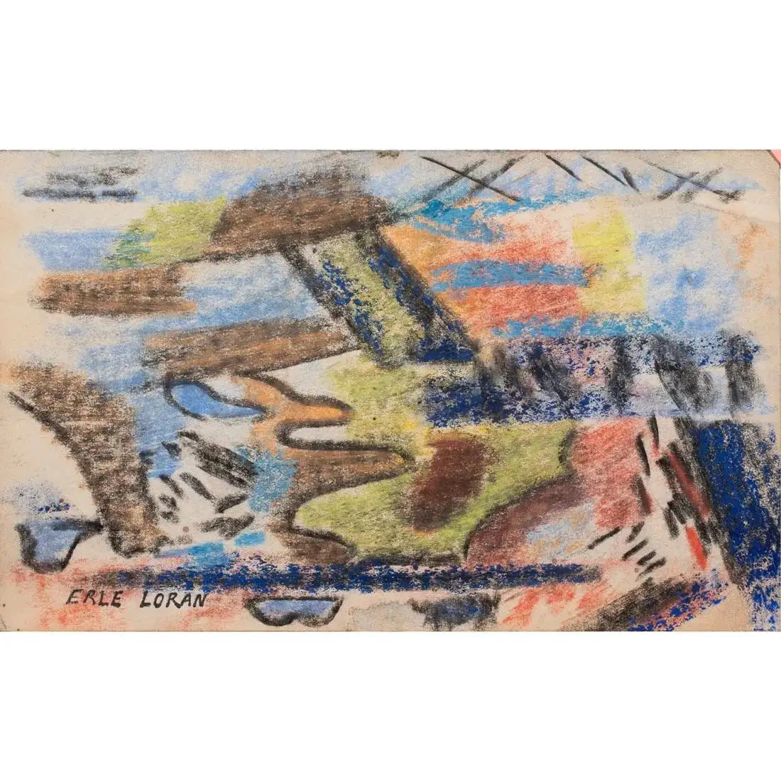 Erle Loran mixed media drawings of landscapes, set of 6
