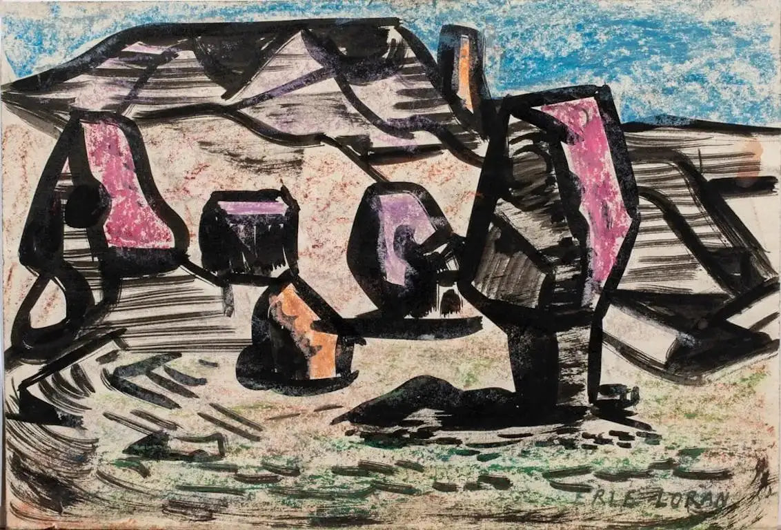 Erle Loran mixed media drawings of landscapes, set of 6
