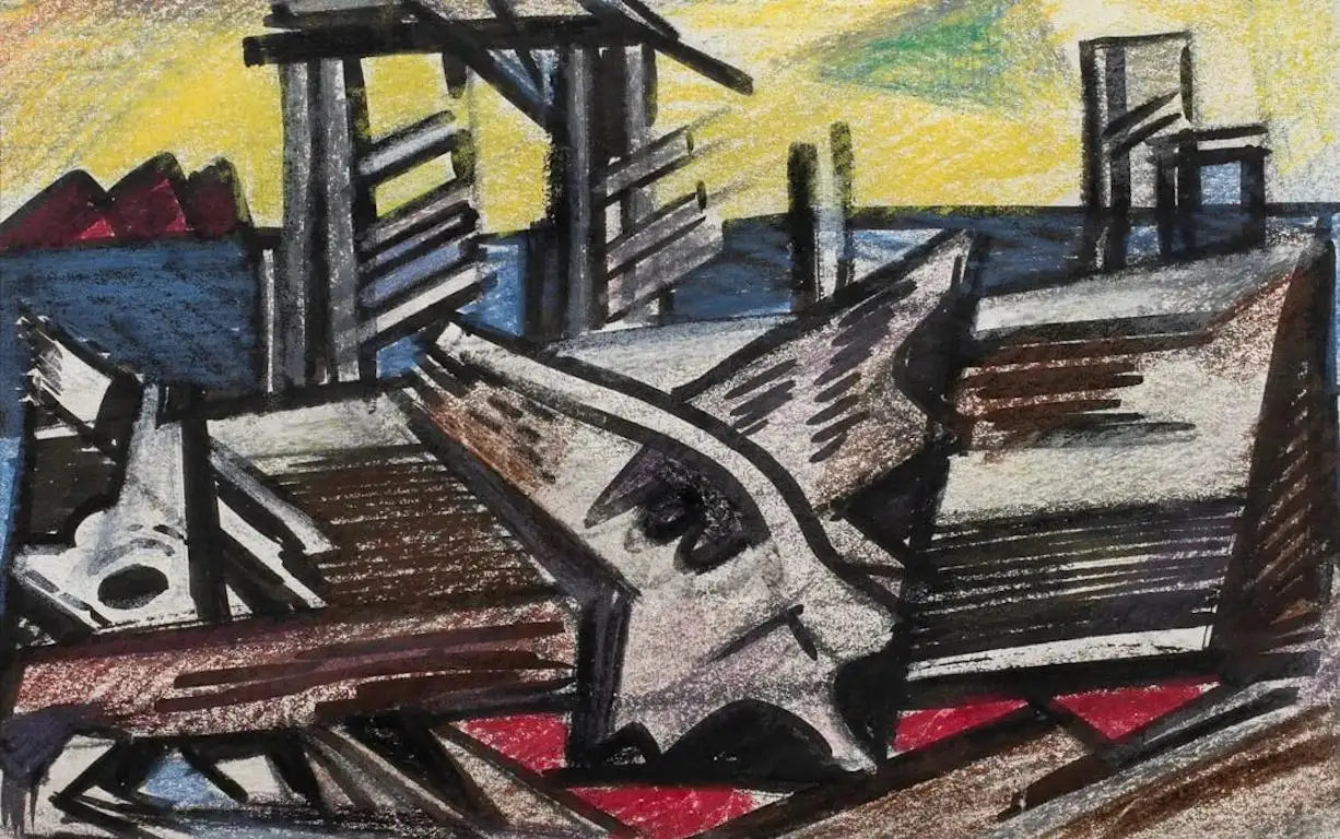 Erle Loran mixed media drawings of landscapes, set of 6