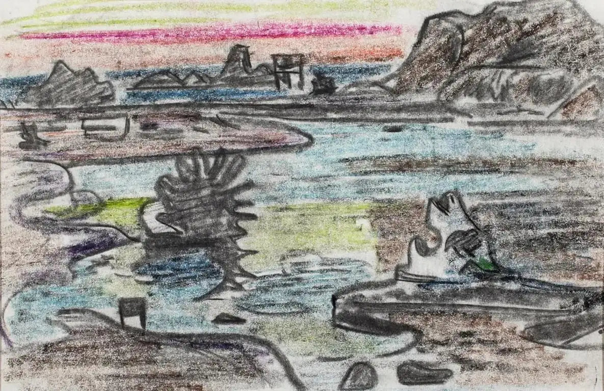 Erle Loran mixed media drawings of landscapes, set of 6