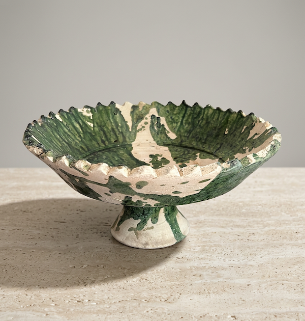 Moroccan Green Splatter Tamegroute Hand Crafted Pottery Compote