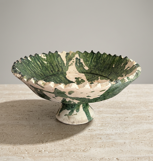 Moroccan Green Splatter Tamegroute Hand Crafted Pottery Compote