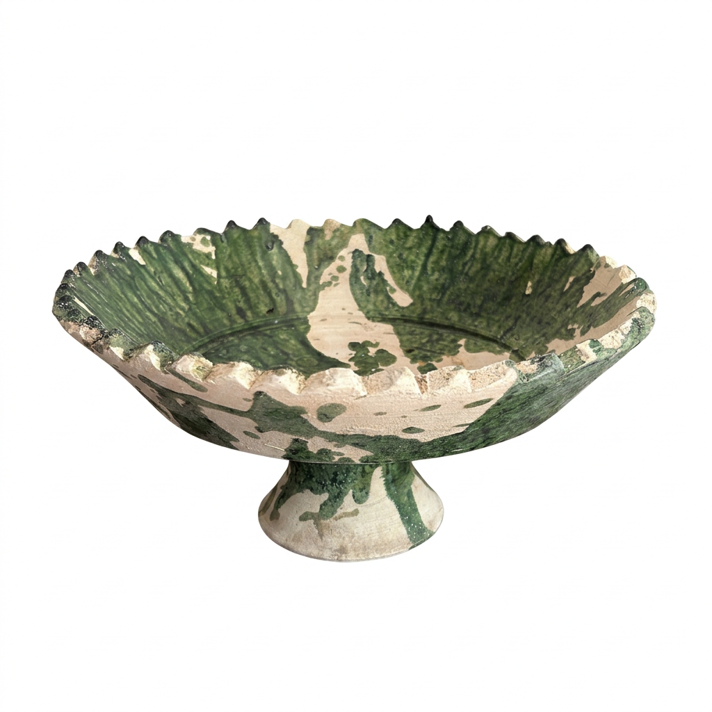 Moroccan Green Splatter Tamegroute Hand Crafted Pottery Compote